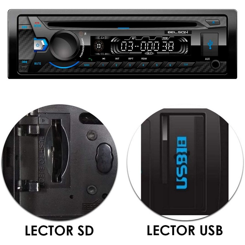 Belson Radio Coche Bluetooth y USB 4x40W BS-12142BTW