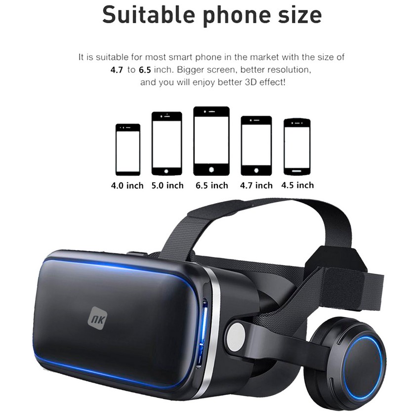 NK Gafas Inteligentes VR con Auriculares - Realidad Virtual 3D con Audio  para Smartphone entre 4.7 - 6.53, Ángulo Visión 90-100º, Giro 360º,  Objetivo y Pupila Regulable - Negro : : Electrónica