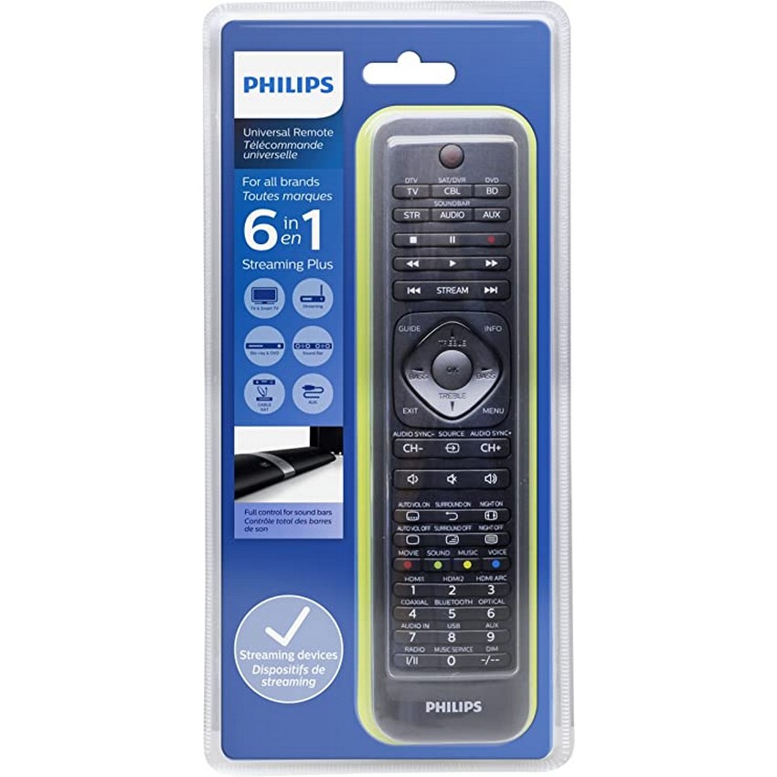 Mando a distancia  Philips SRP5016/10, Universal, 6 en 1, Para 8  dispositivos, Negro