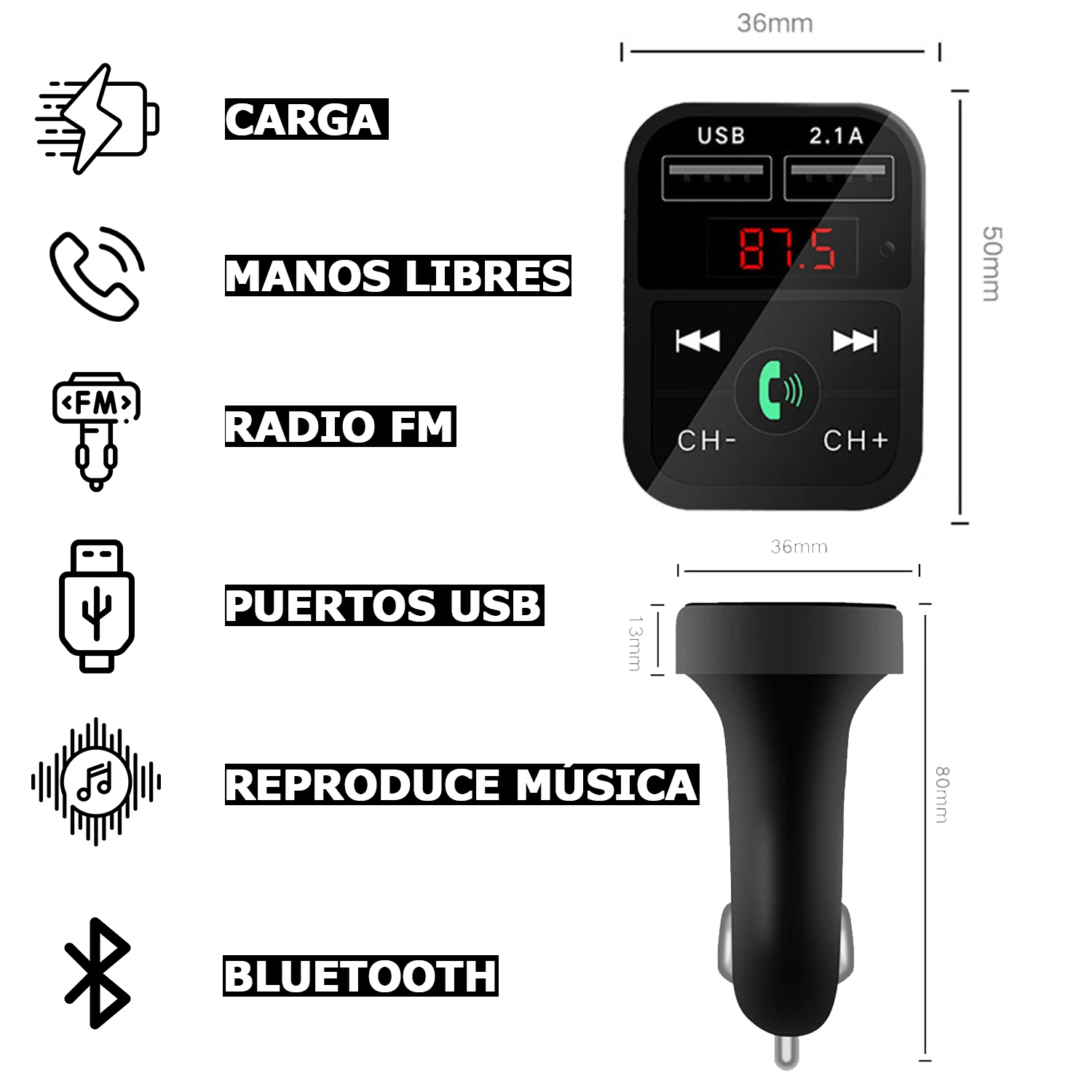 Transmisor FM Bluetooth para coche - KLACK KTRANSMISORFM