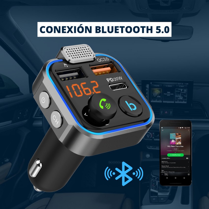 NK Transmisor FM Bluetooth para Coche Negro